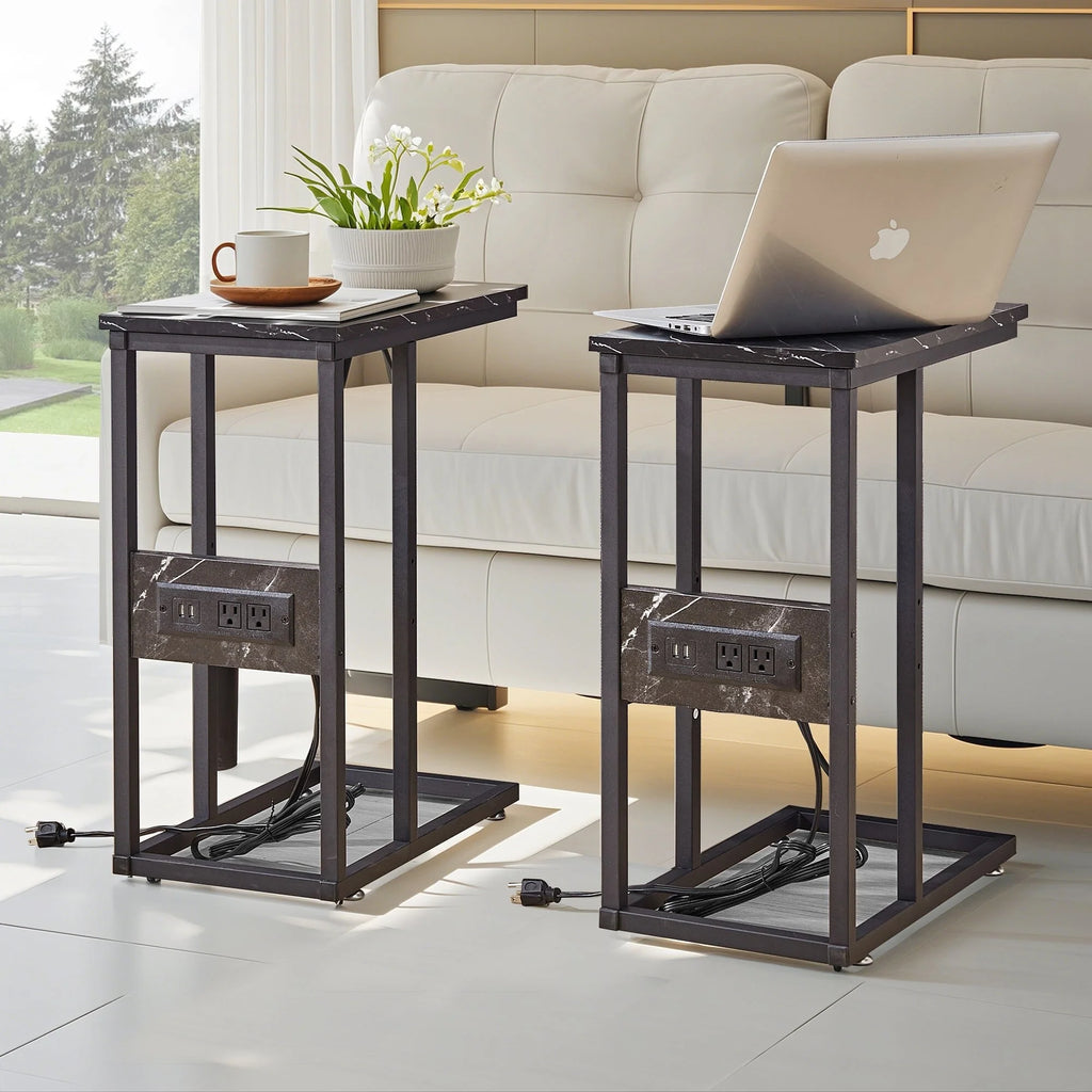Javlergo Set of 2 C-Shaped Sofa Side Table, Small End Table for Living Room, Narrow Bedside/TV Tray Table