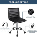 BOSSIN Adjustable Home Office Chair, Mid-Back Armless Ribbed Swivel Task Chair,Vanity Chair for Small Space, Livingroom Make-up