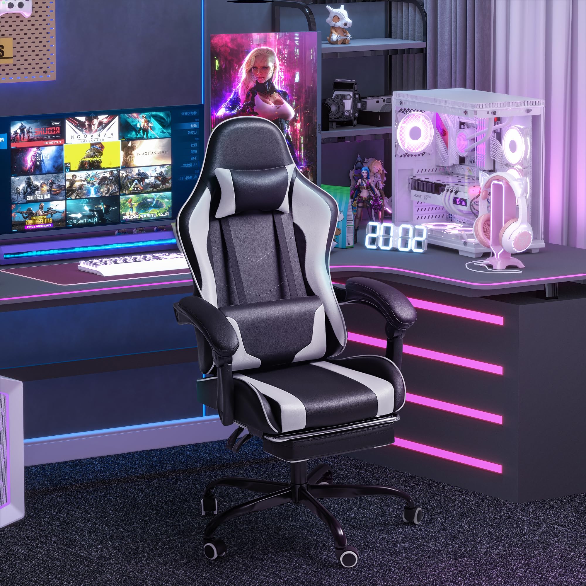 HOMALL Gaming Chair with Footrest and Massage Support