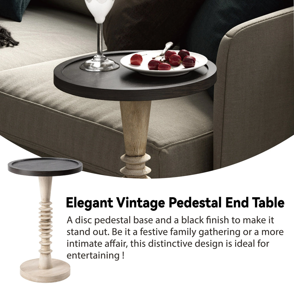 COZAYH Pedestal Small Drinking Table, Farmhouse Tray Top End Table, Distressed Finish, Traditional