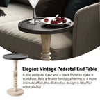 COZAYH Pedestal Small Drinking Table, Farmhouse Tray Top End Table, Distressed Finish, Traditional