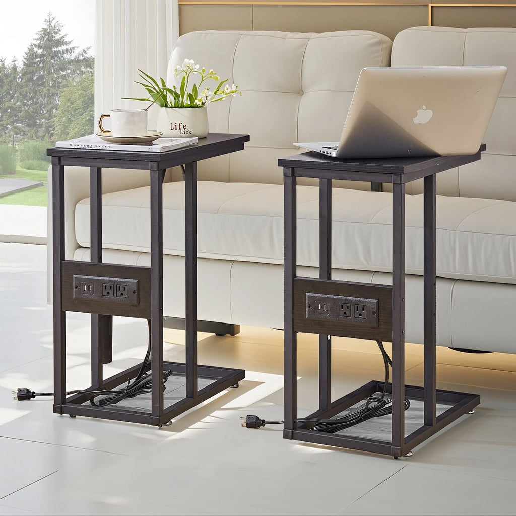 Javlergo Set of 2 C-Shaped Sofa Side Table, Small End Table for Living Room, Narrow Bedside/TV Tray Table