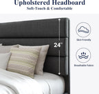ALLEWIE Queen Size Upholstered Platform Bed Frame - Dark Grey