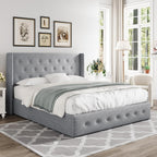ALLEWIE Queen Size Lift Up Storage Bed with Wingback Headboard