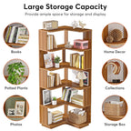 6-Tier Corner Book Shelf, 64.9Tall Freestanding Wood Industrial Bookcase Bookshelf
