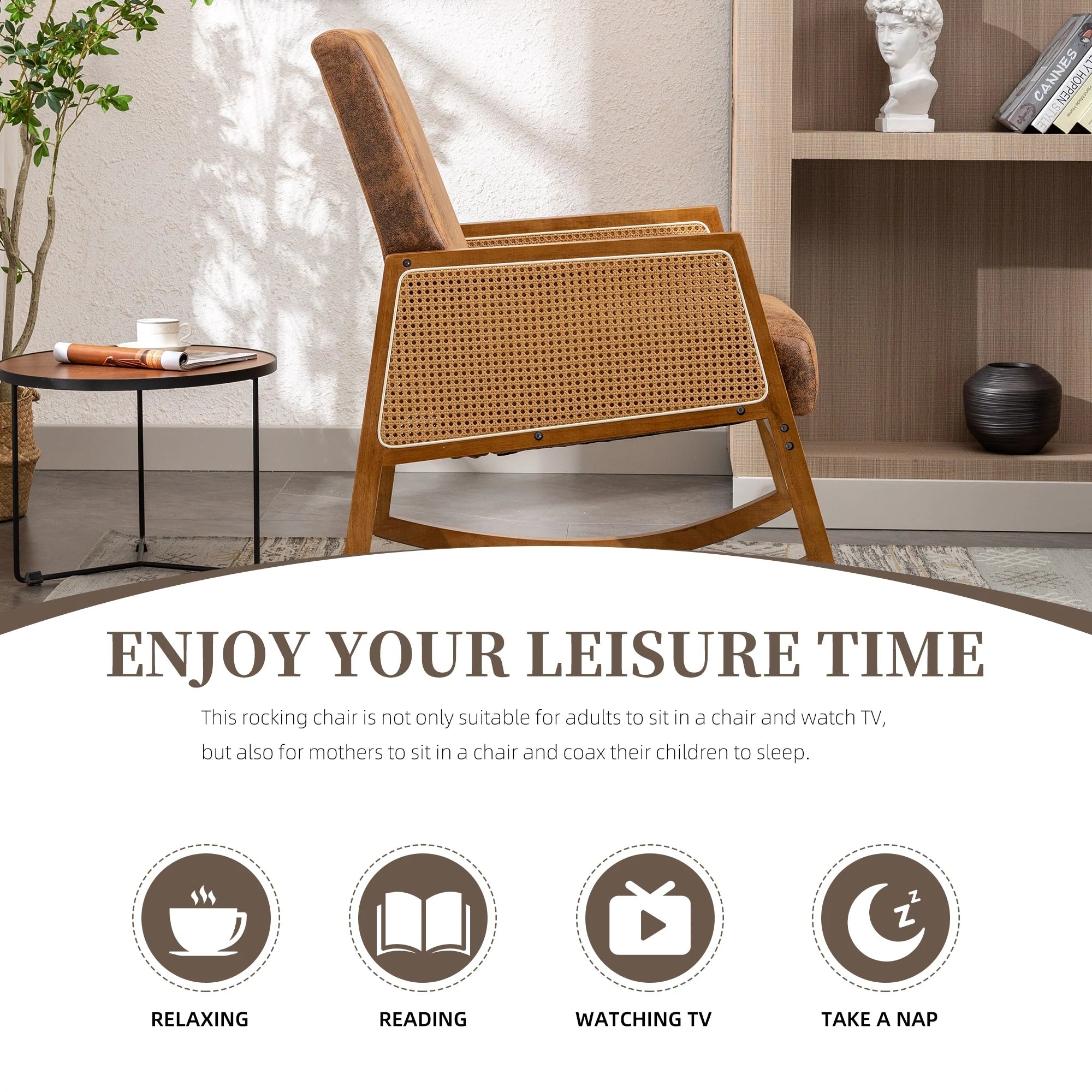 Living room Comfortable rocking chair living room chair Armchair Upholstered Tall Back Accent Glider Rocker