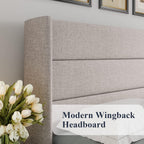 ALLEWIE Queen Size Lift Up Storage Bed with Wingback Headboard