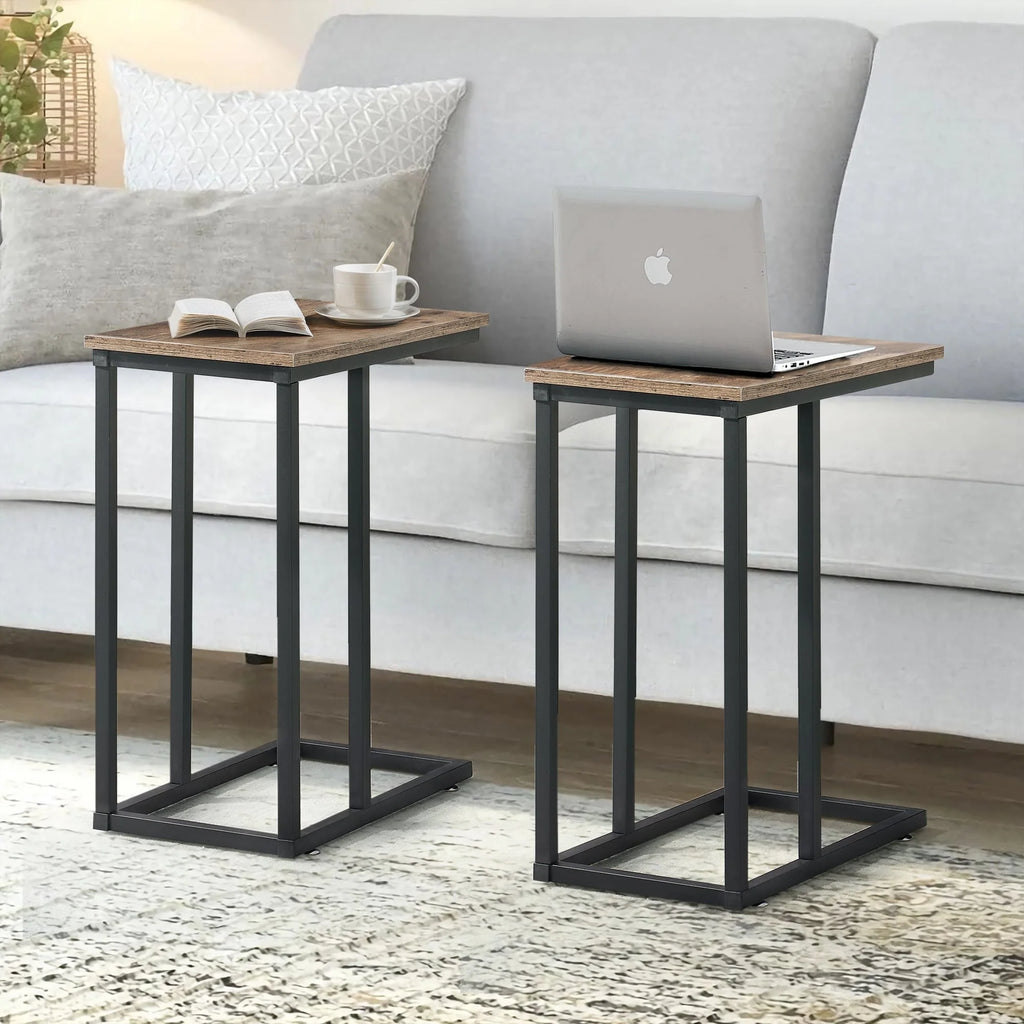 Javlergo Set of 2 C-Shaped Sofa Side Table, Small End Table for Living Room, Narrow Bedside/TV Tray Table