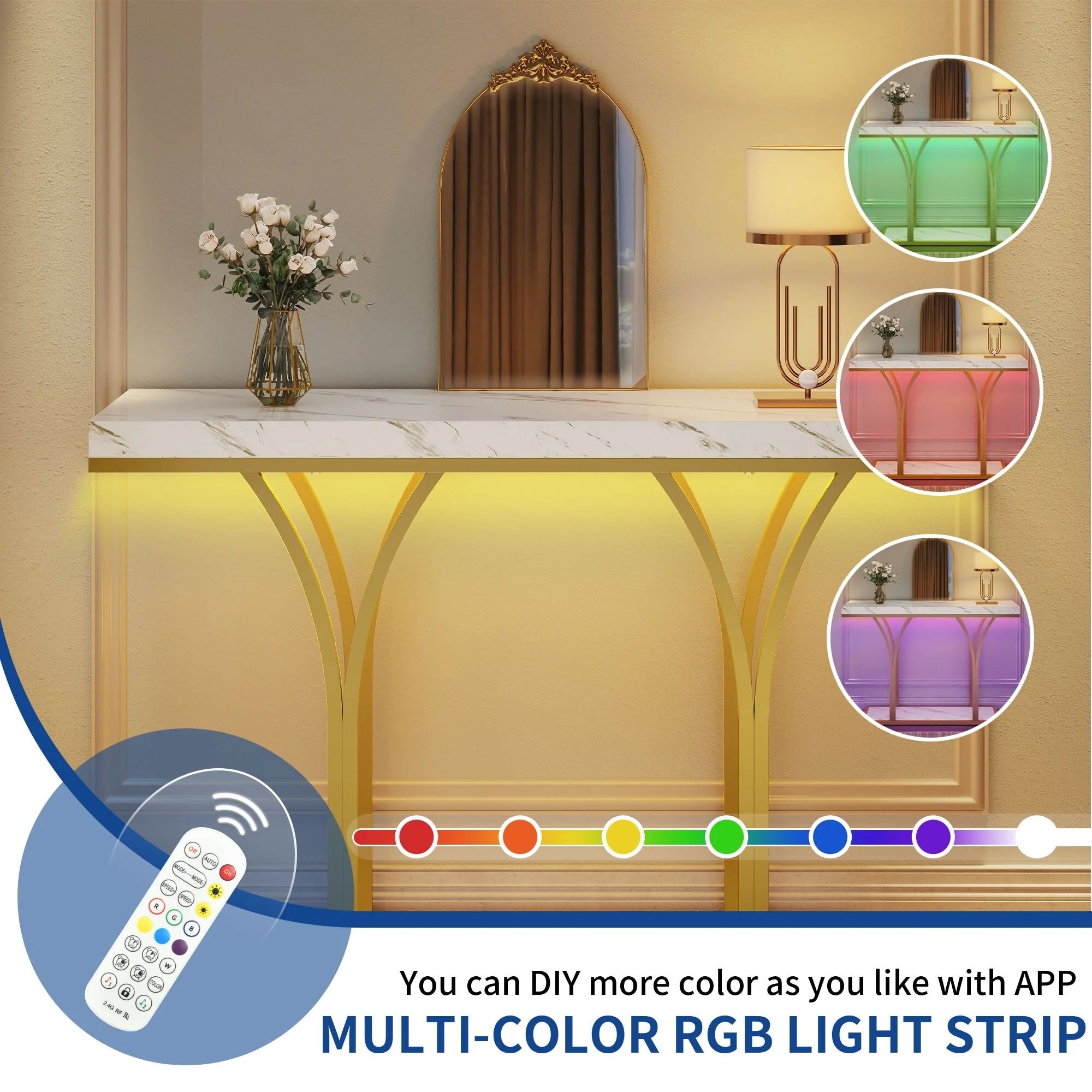 Modern Gold Console Sofa Table with Marbling Top for Entryway Hallway