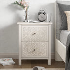 COZAYH Farmhouse Fully-Assembled Nightstand with 2-Drawer, Flower Motif End Table for Small Spaces, French Country