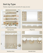 SONGMICS Jewelry Organizer, LED Jewelry Cabinet Wall/Door Mounted