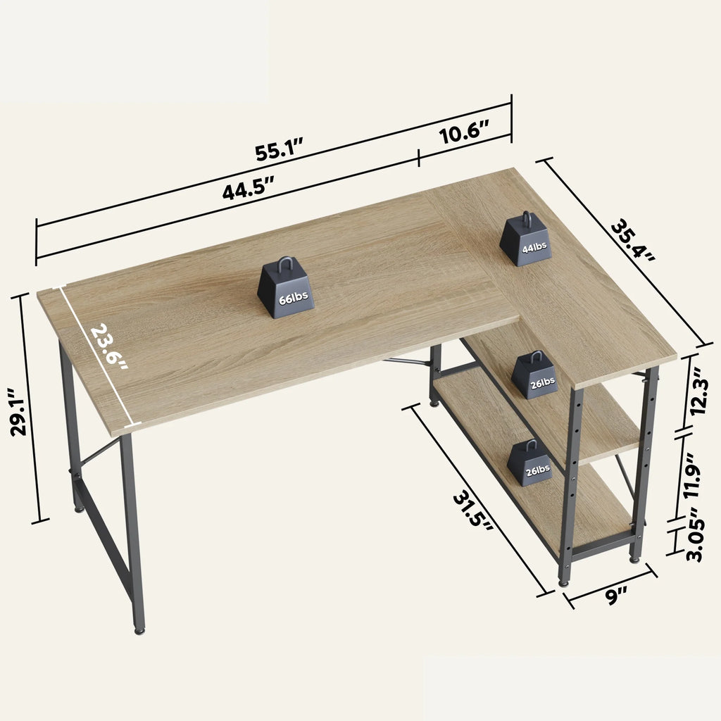 Small L Shaped Desk with Storage Shelves Corner Computer Desk