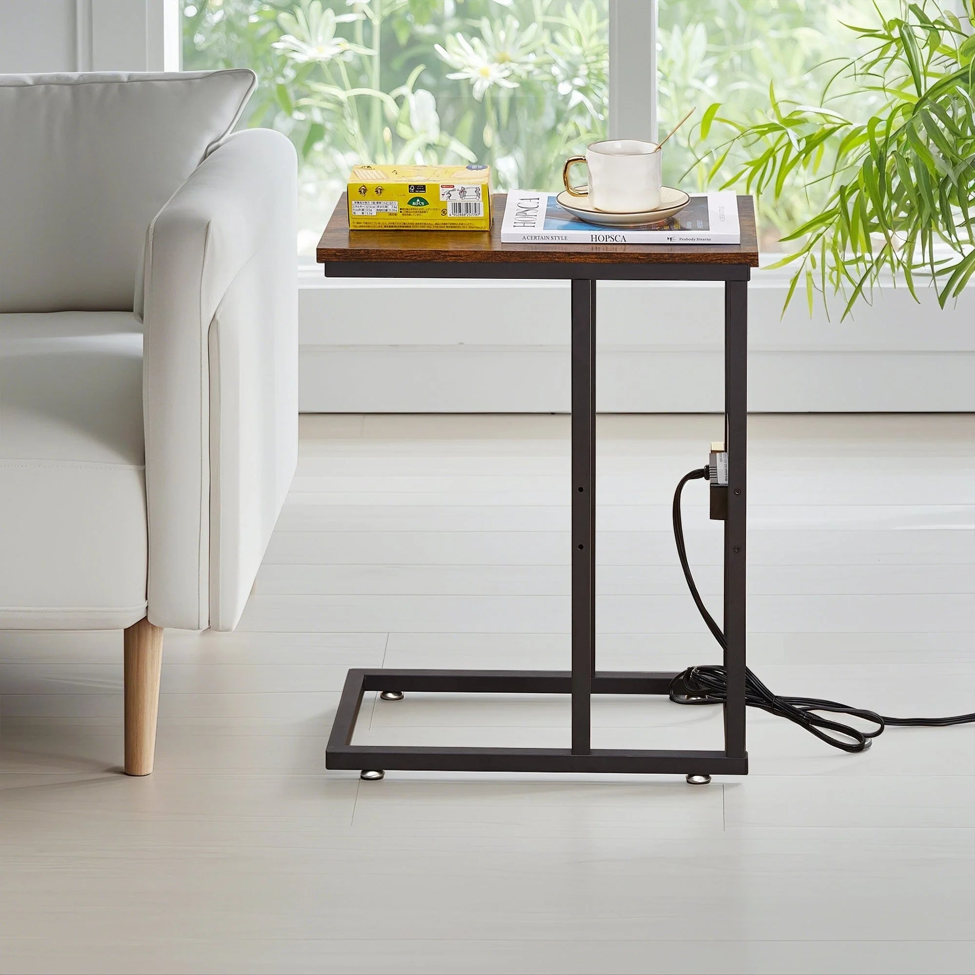Javlergo Set of 2 C-Shaped Sofa Side Table, Small End Table for Living Room, Narrow Bedside/TV Tray Table