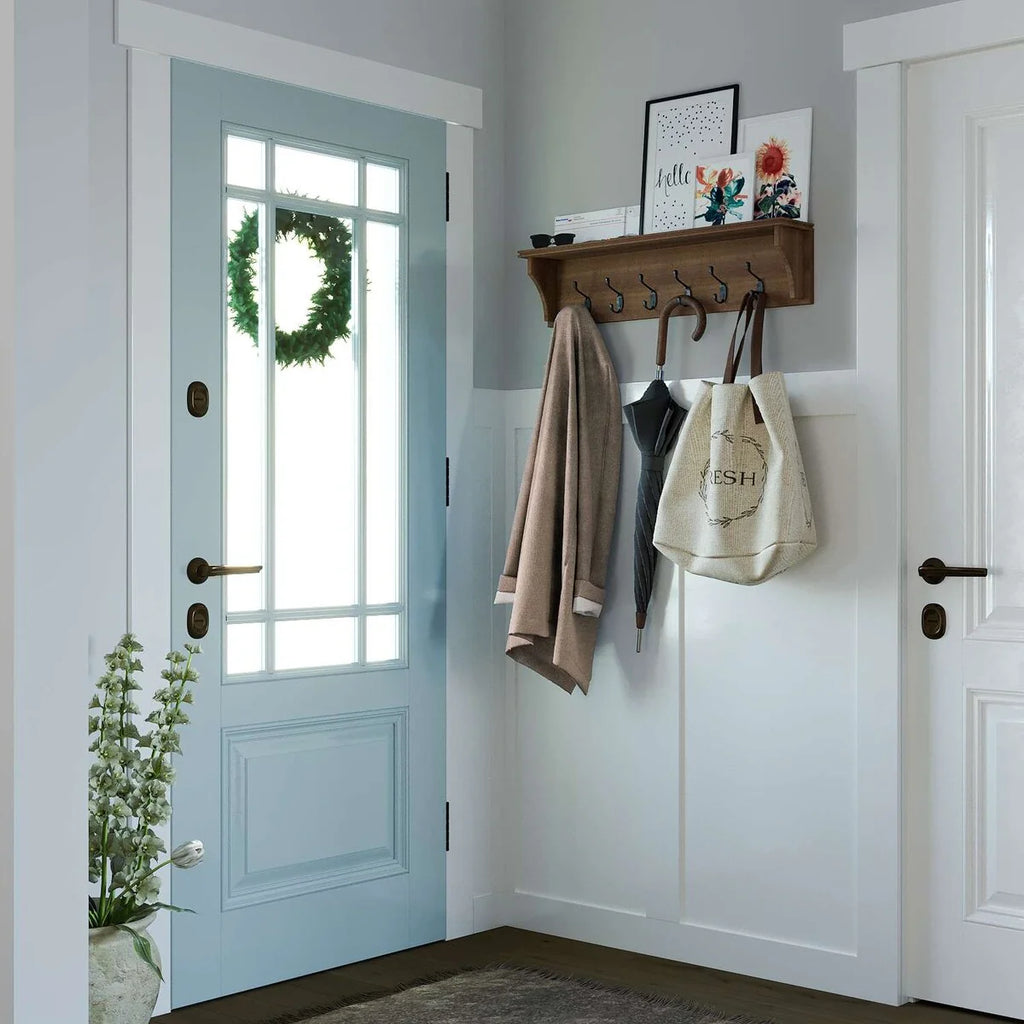 Wallniture Mante Key Holder for Wall, Decorative Mail Holder with Shelf, Large Coat Hooks, Wood Wall Key Hanger