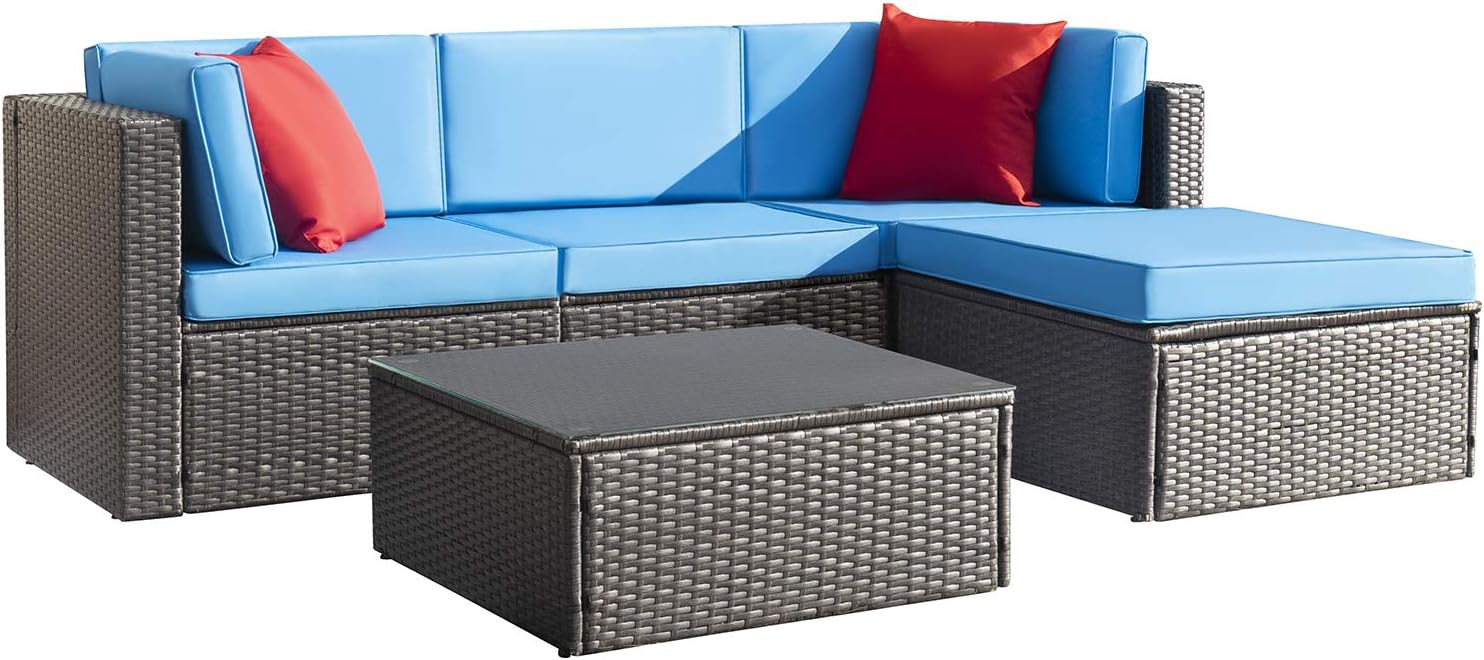 DEVOKO 5 Pieces All-Weather Patio Furniture Set with Cushions