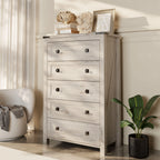48 Tall Farmhouse 5 Drawer Wood Dresser, Chest of Drawers for Bedroom