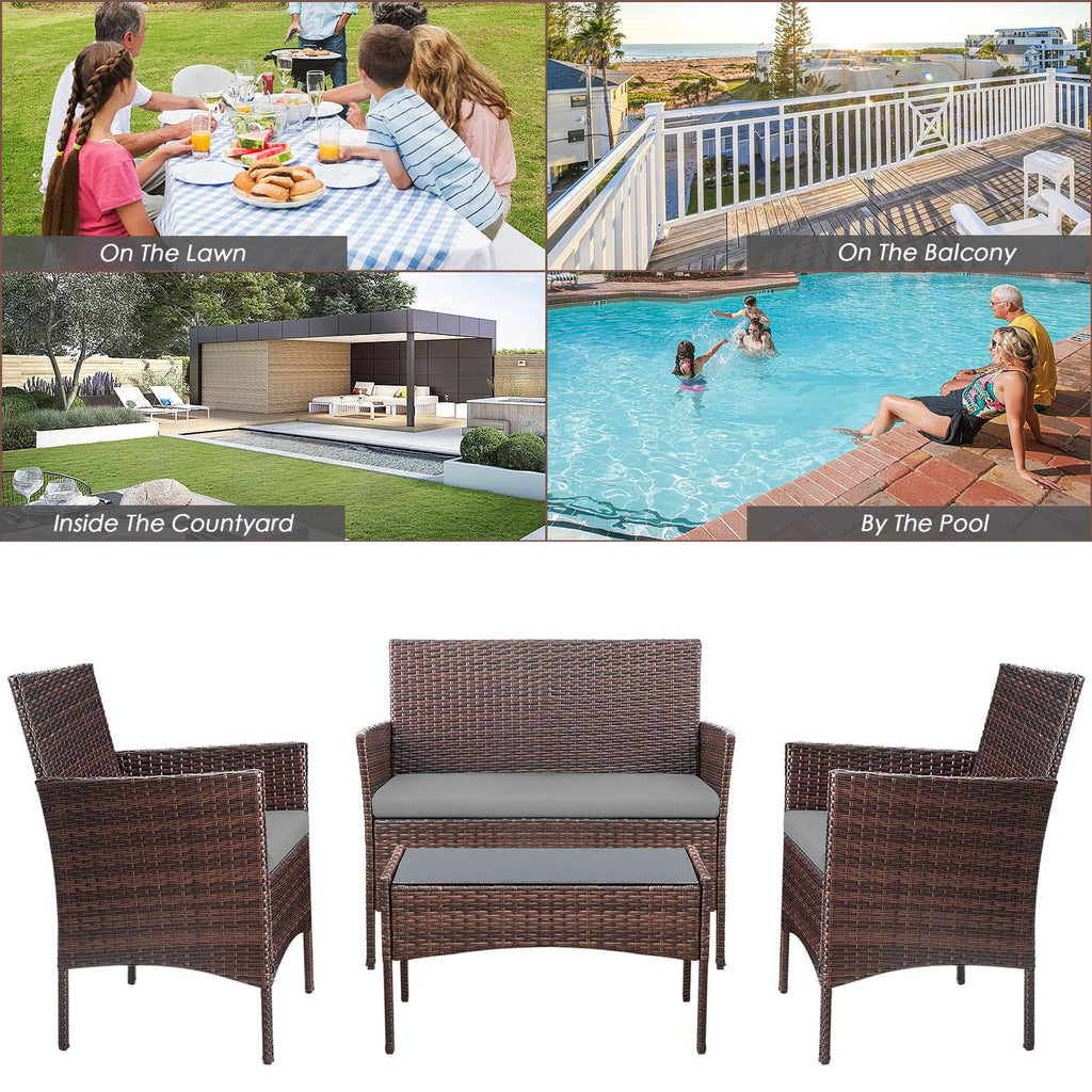 Homall 4 Pieces Outdoor Patio Furniture Sets Rattan Chair Wicker Set