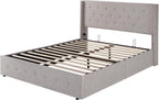 ALLEWIE Queen Size Lift Up Storage Bed with Wingback Headboard
