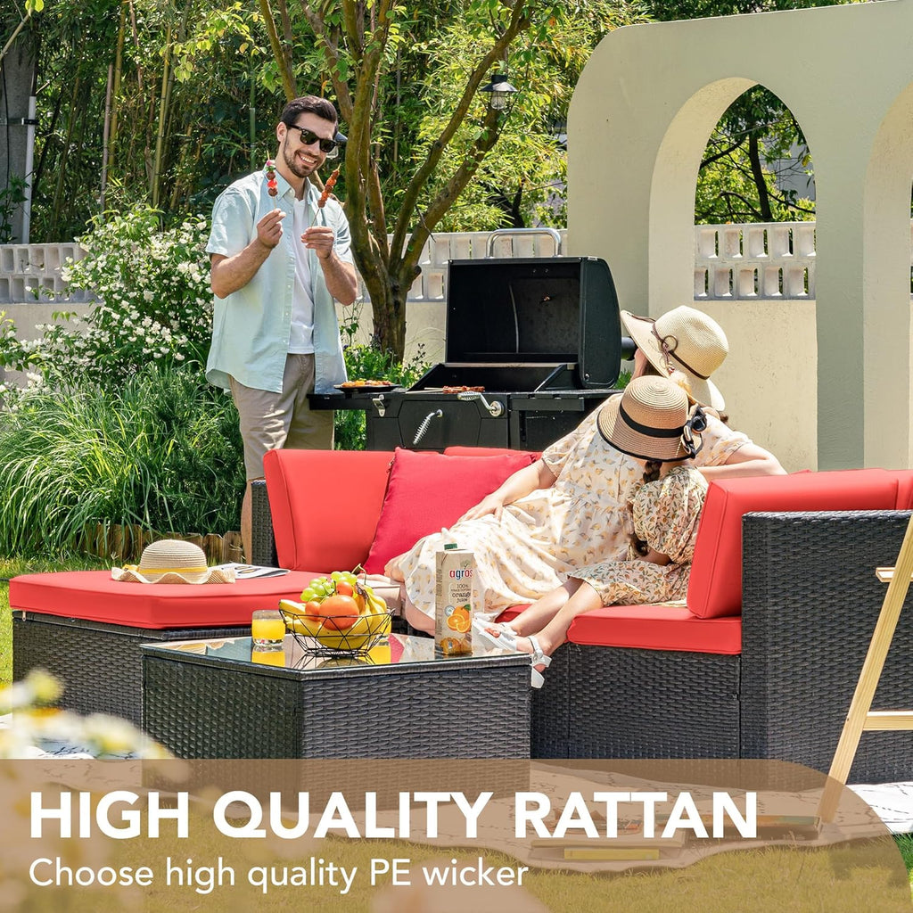 DEVOKO 5 Pieces All-Weather Patio Furniture Set with Cushions