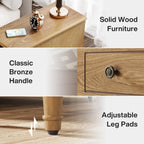 Fully Assembled Narrow End Table, Solid Wood Side Table with 3 Drawers, Vintage Nightstand Slim Bedside Table for Small Spaces