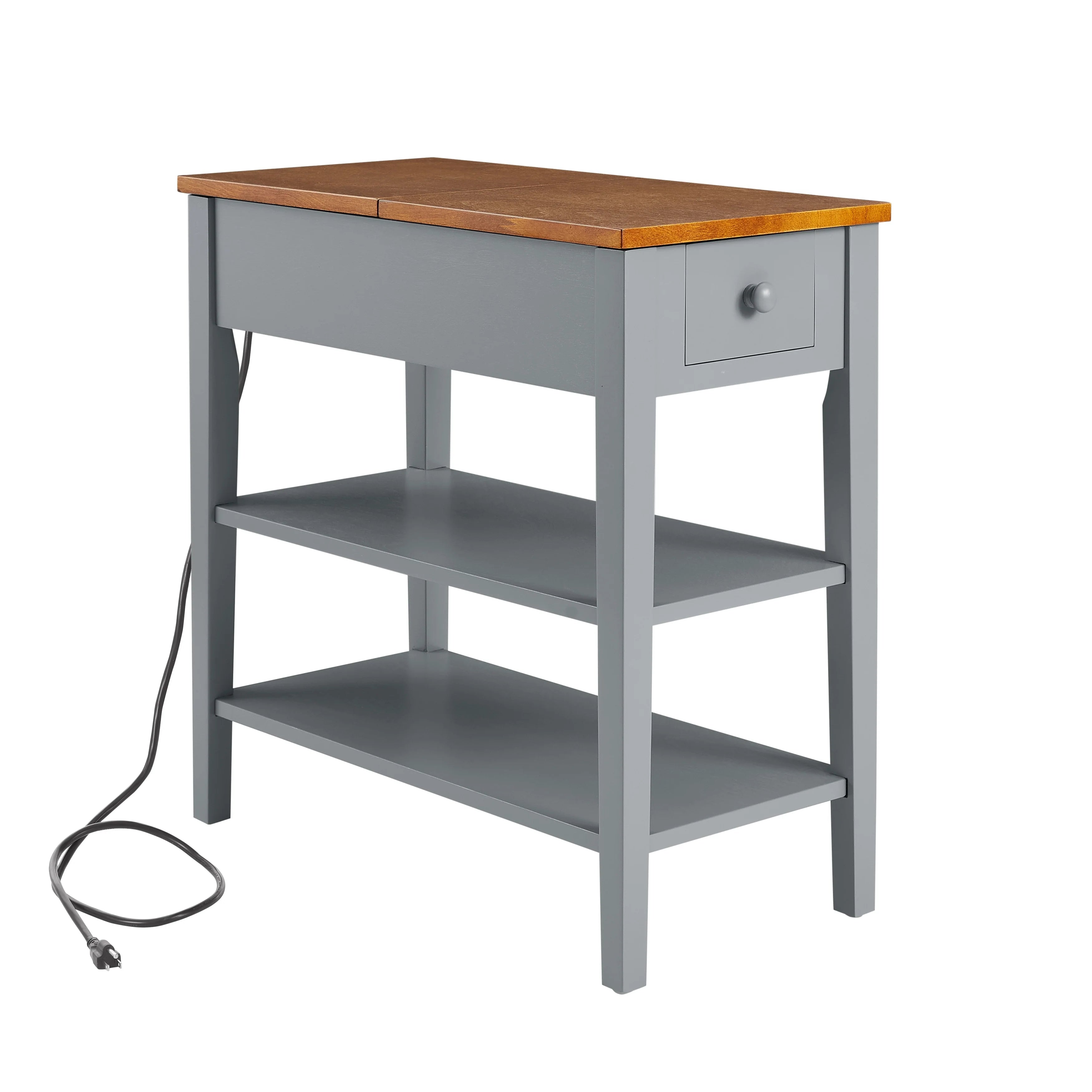 Narrow 2-Tone End Table With Usb Charging Ports For Small Space - 24.00 x 11.80 x 24.20
