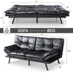 Futon Sofa Bed, Memory Foam Foldable Couch Convertible Loveseat Sleeper Daybed with Adjustable Armrests for Small Space