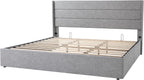 ALLEWIE Queen Size Lift Up Storage Bed with Wingback Headboard