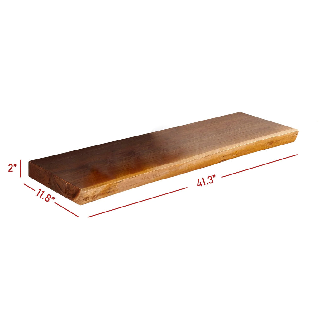 Home Soft Things 1 PieceTeak Shelf With Live Edge Wooden Wall Shelves