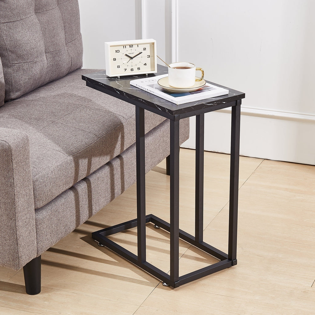 Javlergo Set of 2 C-Shaped Sofa Side Table, Small End Table for Living Room, Narrow Bedside/TV Tray Table