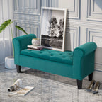 HOMCOM Button-Tufted Storage Ottoman Bench, Upholstered Bed Bench with Rolled Armrests for Bedroom, Living Room or Hallway