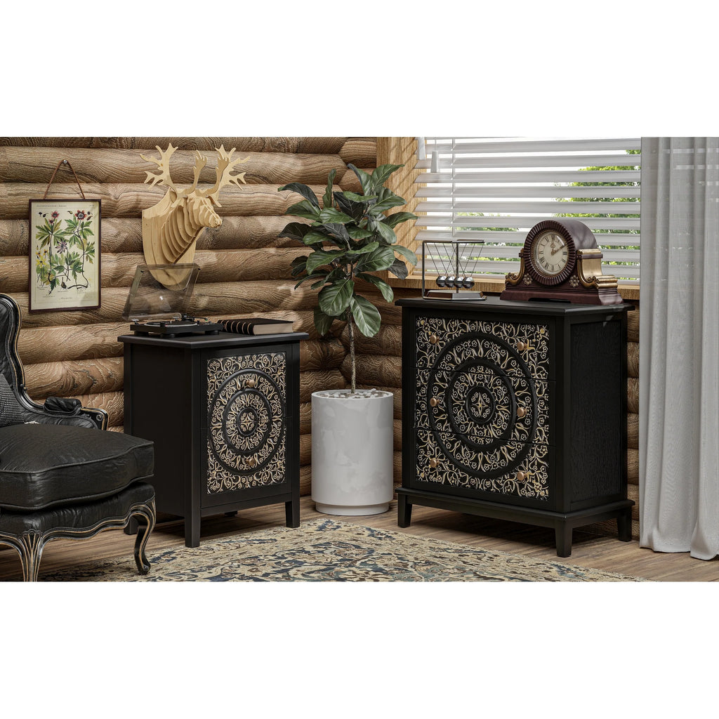 COZAYH Farmhouse Fully-Assembled Nightstand with 2-Drawer, Flower Motif End Table for Small Spaces, French Country