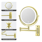 8 Round Wall Mount Bathroom Makeup Mirror, Rechargeable, Magnification 1x/10x, 3 Color Lights