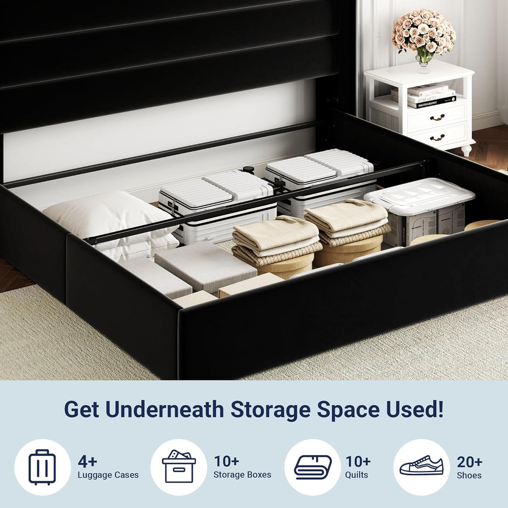 ALLEWIE Queen Size Lift Up Storage Bed with Wingback Headboard