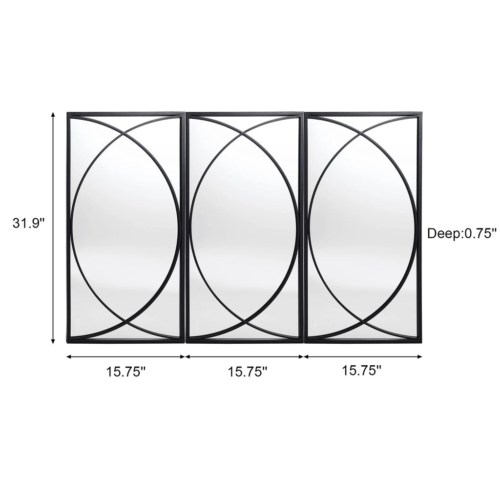 3-Piece Black Metal Rectangular Wall Mirror Set - 31.9 H x 15.75 W x 0.75 D