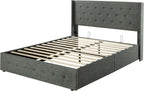 ALLEWIE Queen Size Lift Up Storage Bed with Wingback Headboard