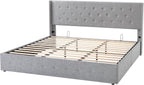 ALLEWIE Queen Size Lift Up Storage Bed with Wingback Headboard
