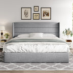 ALLEWIE Queen Size Lift Up Storage Bed with Wingback Headboard