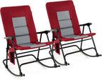 Oversized Folding Rocking Chair, Padded Patio Lounge Rocker w/Metal Frame, Armrests, Side Pocket