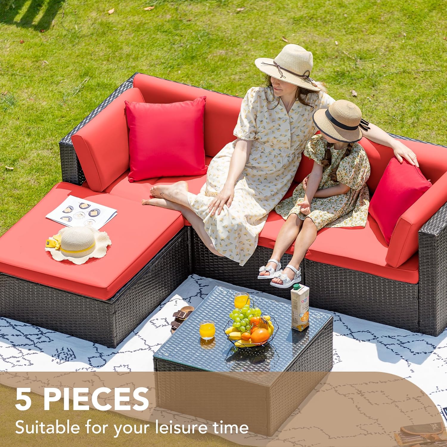 DEVOKO 5 Pieces All-Weather Patio Furniture Set with Cushions