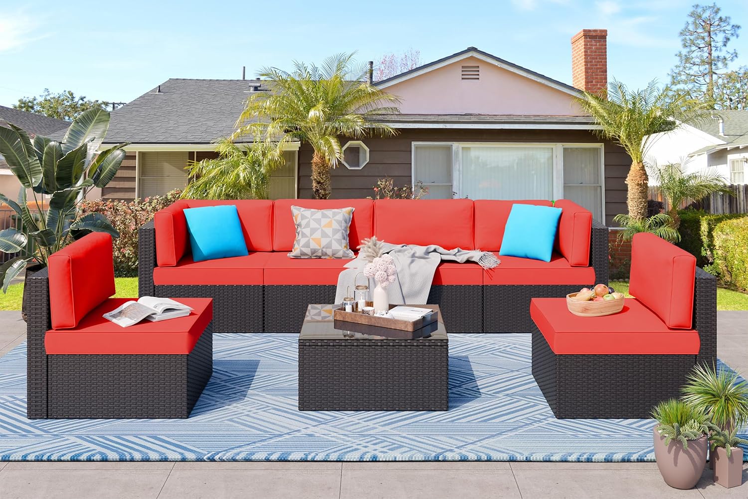 VONGRASIG 5 Piece All-Weather Patio Furniture Set with Ottoman