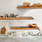Home Soft Things 1 PieceTeak Shelf With Live Edge Wooden Wall Shelves