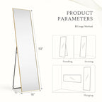 Full Length Mirror with Stand, Floor Mirror with Aluminum Alloy Frame for Bedroom, Standing Full Body Mirror for Wall, Cloakroom