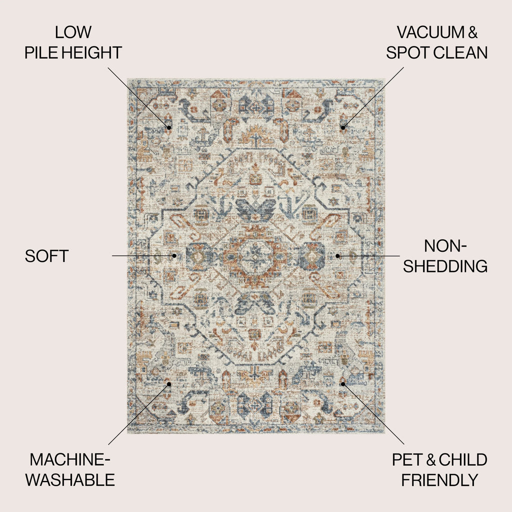 JONATHAN Y Brandy Bohemian Medallion Low-Pile Machine-Washable Cream/Terra Area Rug