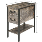 End Table with Charging Station, Narrow Chairside Table with Drawers & USB Ports & Power Outlets, Nightstand for Small Spaces