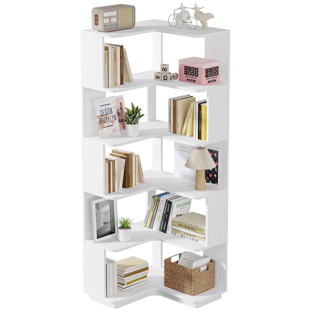 6-Tier Corner Book Shelf, 64.9Tall Freestanding Wood Industrial Bookcase Bookshelf