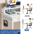 Moasis Small Computer Desk with Fabric Drawers and Monitor Stand