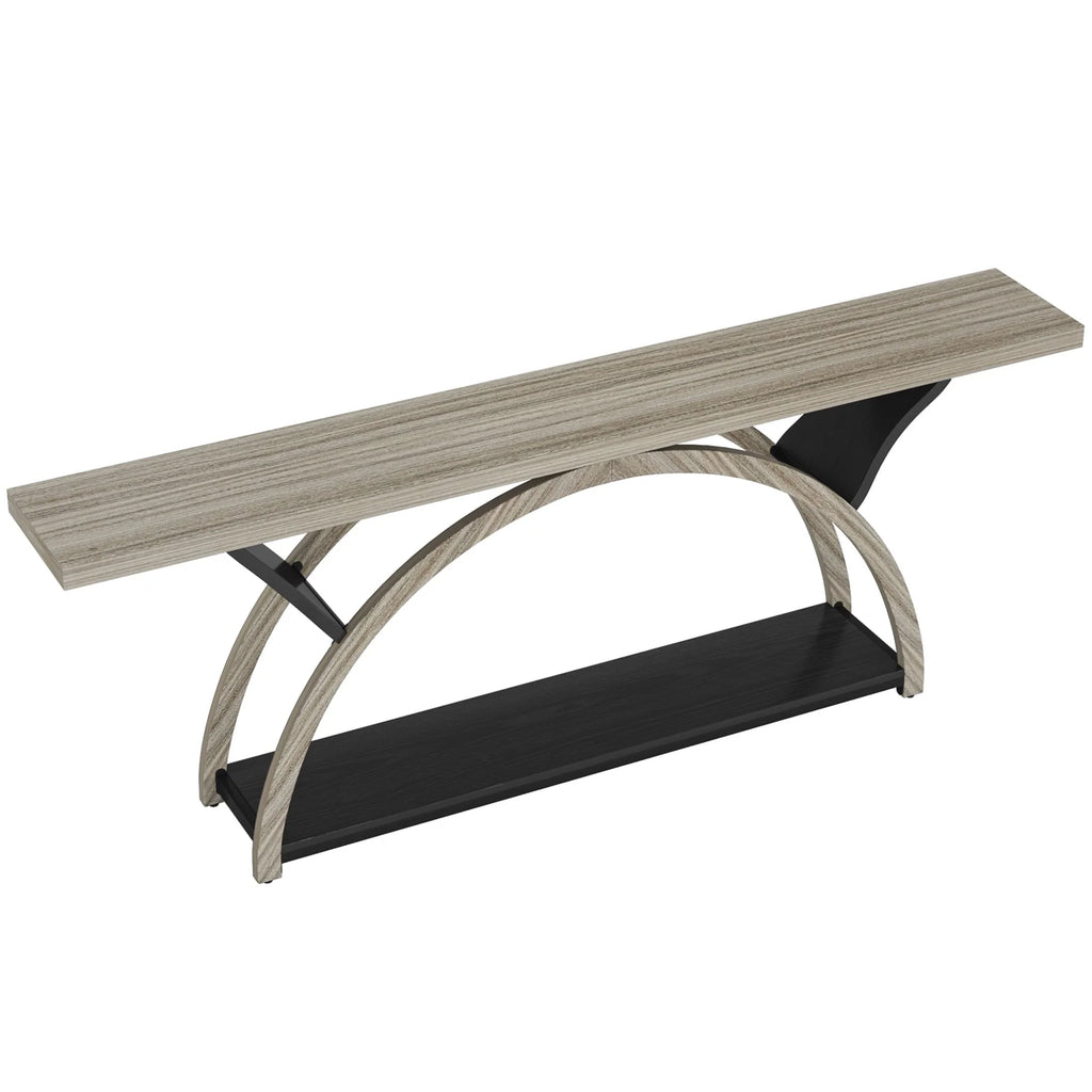 2-Tier Narrow Long Console Sofa Table with Semi-Circular Frame for Entryway,Gray Hallway Accent Tables
