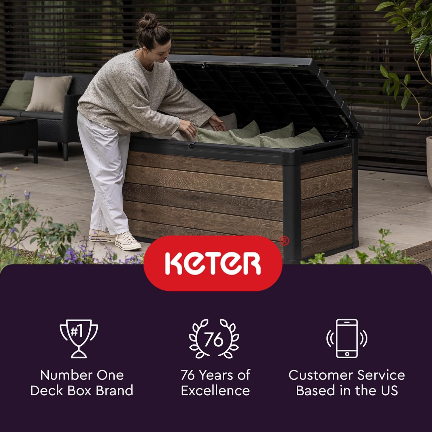 KETER Denali 200 Gallon Resin Deck Box for Outdoor Storage