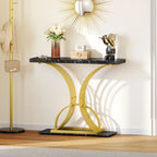 Modern Gold Console Sofa Table with Marbling Top for Entryway Hallway