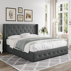 ALLEWIE Queen Size Lift Up Storage Bed with Wingback Headboard